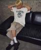 TRAVEL Field Stamp Pigment Short Sleeve T-Shirt Cream