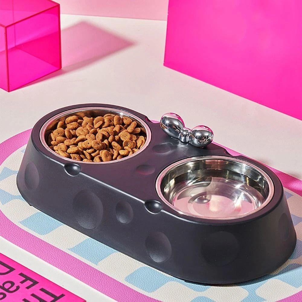 Double Bowl Puppy Food Feeder Stainless Steel Pet Drinking Dish Kitten Feeding Bowl  Pet Supplies