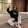 Ladies Loose Letter Printed Short Hoodie Autumn O-neck Long Sleeve Casual Sweatshirt