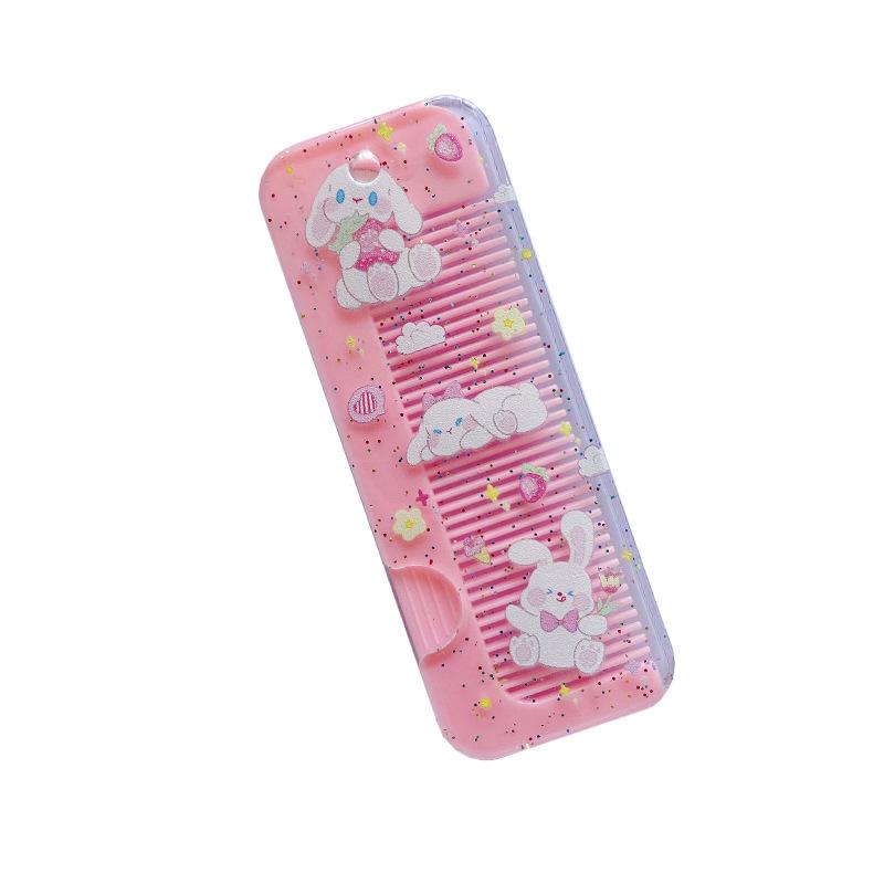 Pieptene de Păr Pliabil Adorabil cu Desene Animate - Pieptene Portabil Fete Studente cu Design Ursuleț și Iepuraș pentru Păr Neted