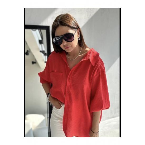 Cămașă de damă cu buzunar supradimensionat, cu umăr în jos