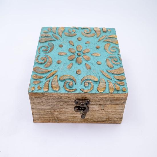 17.78 Cm Wooden Desktop Jewellery Box Keepsake Box Vanity Box In Turquoise Finish