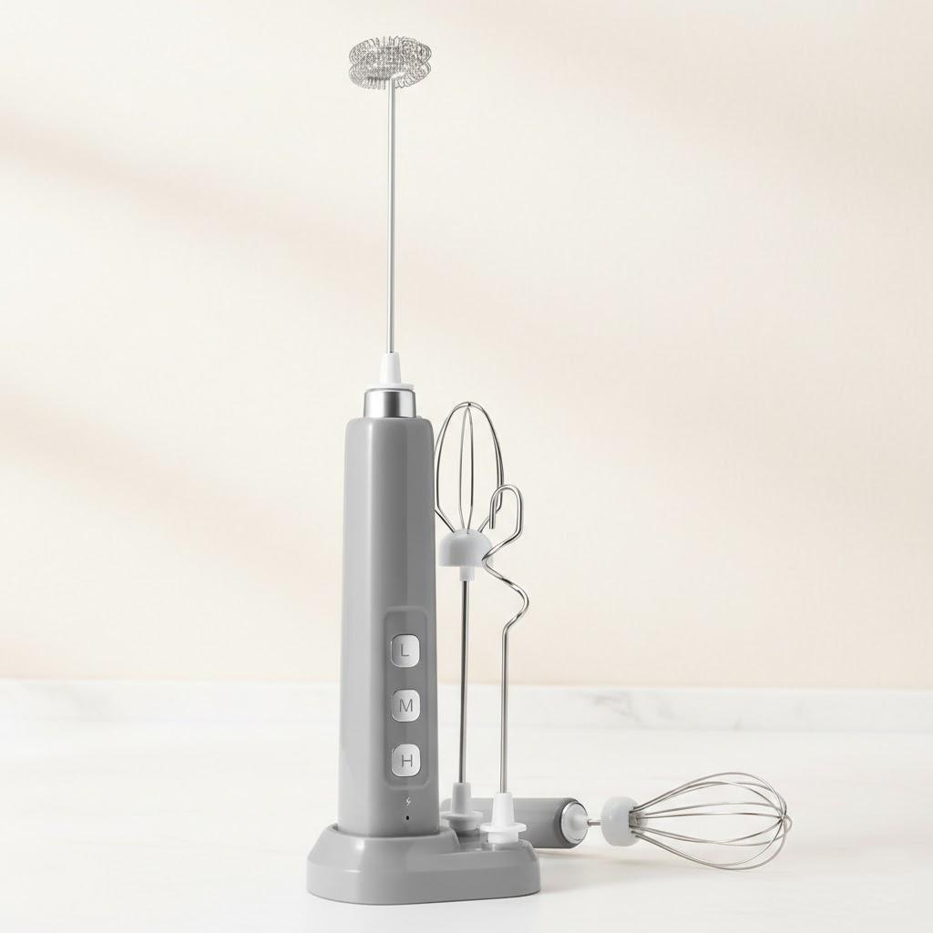 USB Rechargeable Portable Milk Frother 3 Speeds Multifunctional Whisking Baking Aid Mixer Attachments