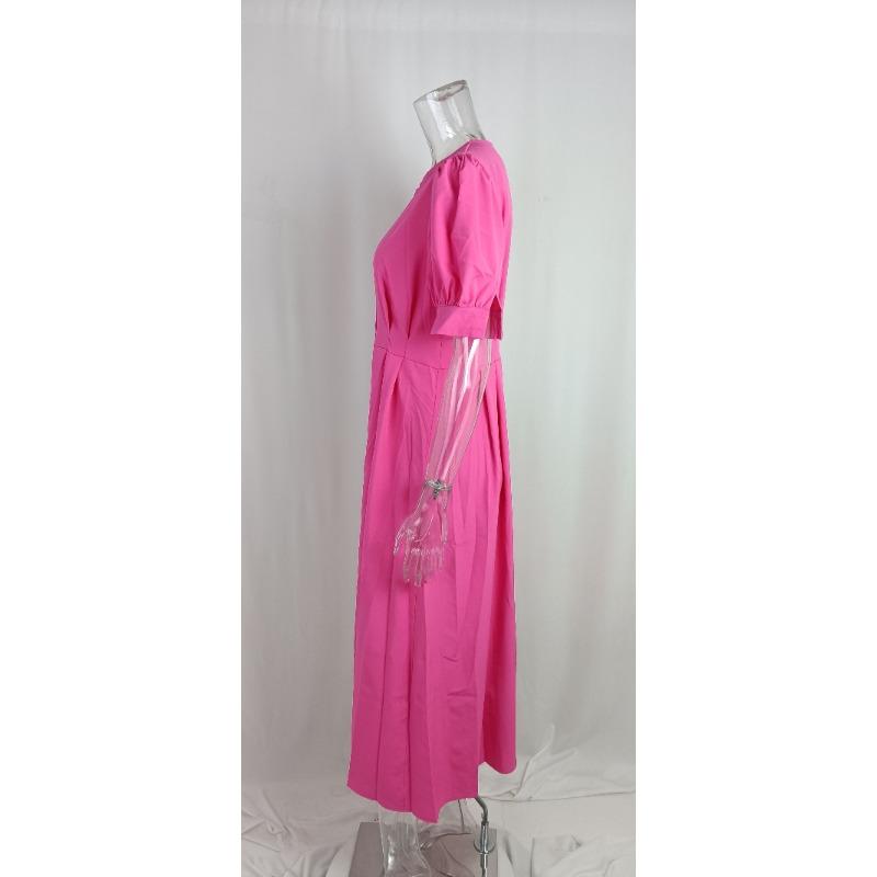 Women's Summer Solid Color Temperament High Waist Mid-Length Shirt Dresses