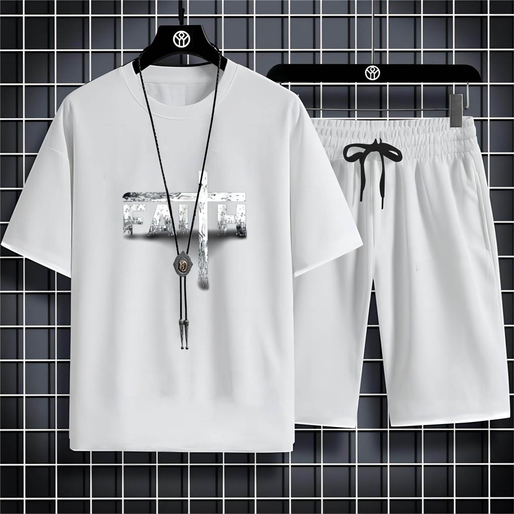 Vier Jahreszeiten Mode Lässig O Kragen 2d Trend Brief Drucken Herren Kurzarm T-Shirt Lose Bequeme Schnell Trocknende Anzug