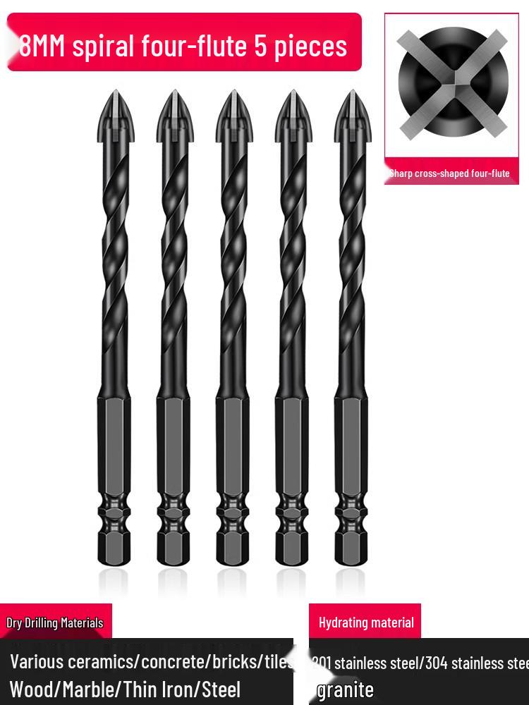 6mm All-In-One Tile and Concrete Drill Bit - Four-Flute Alloy Triangle for Glass and Cement