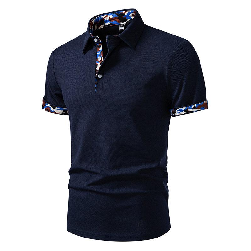 Summer Men's Solid Color Splicing Polo Shirts Short Sleeve Breathable Casual Contrast Color Lapel Collar Streetwear Basic Tops