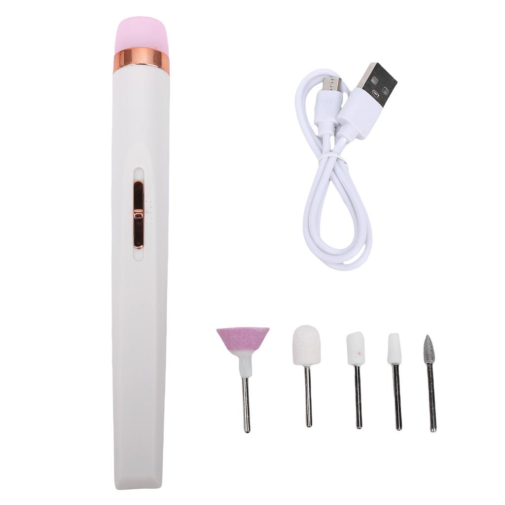 Electric Nail Drill Machine 4 Speeds USB 5 In 1 Nail Polish Remover Nail File Kit with LED Light White