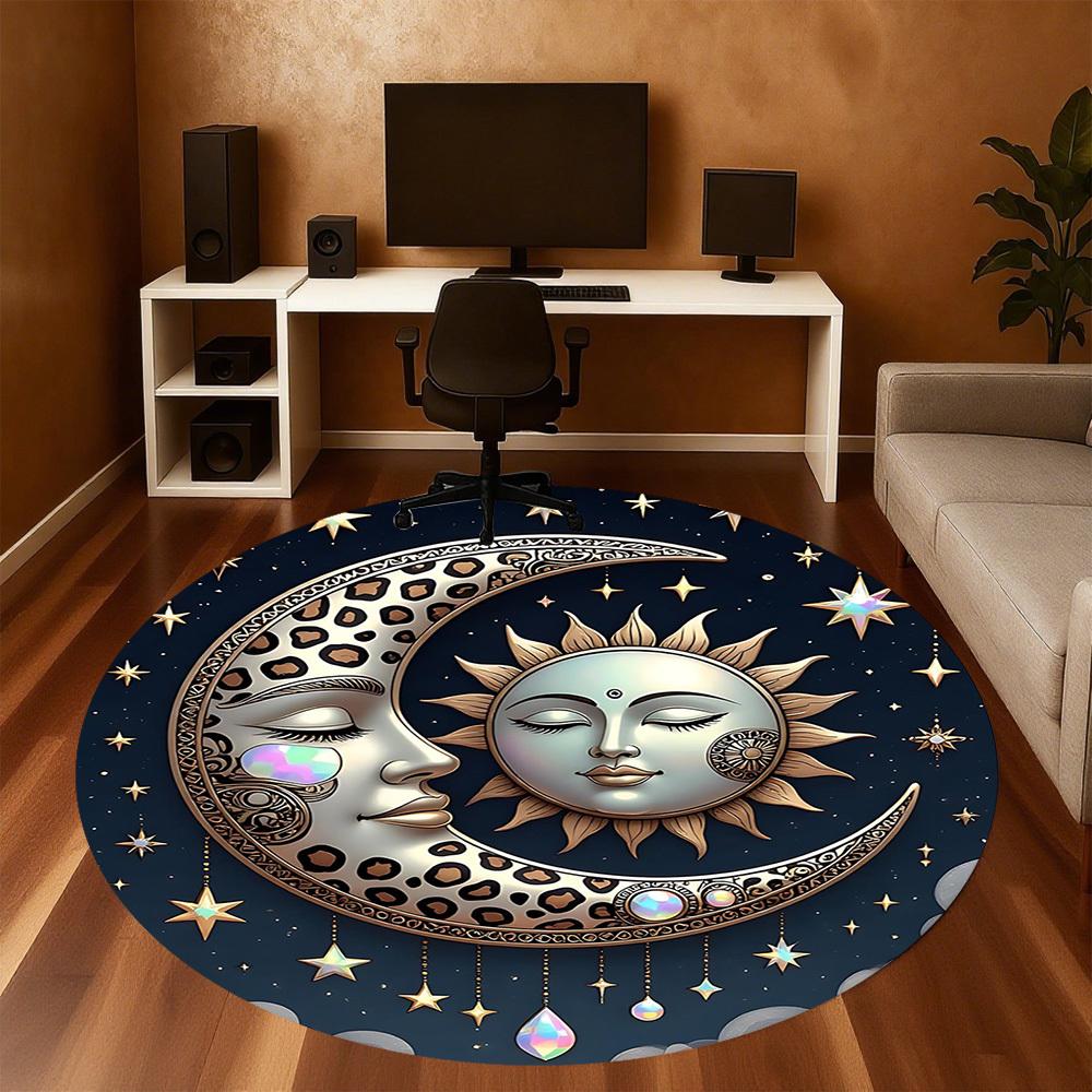 1pc Moon Sun Round Chair mat office Area Rug - Non-Slip, Floor Mat for Office, Bedroom, and Indoor Decor p127132