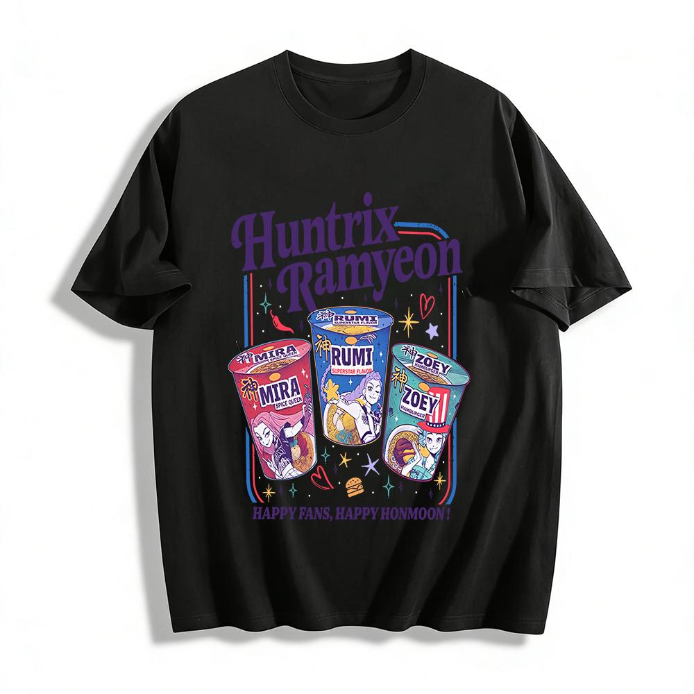 

Huntrix Ramyeon Idol Themed T-shirt Mira Rumi Zoey Print Casual Short Sleeve Top For Fans Pure cotton T-shirt XXS