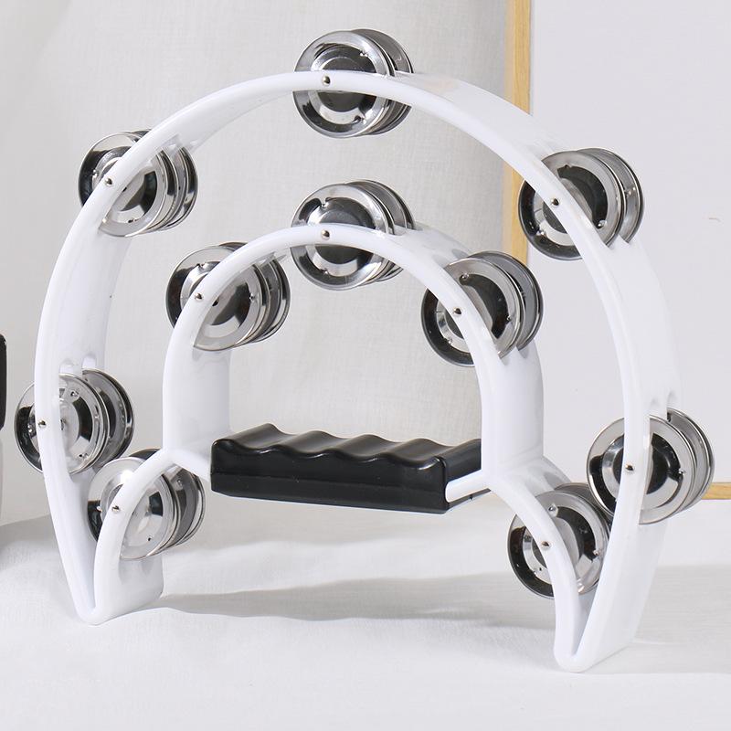 

Color Plastic Double-layer Tambourine Half Moon Shaped Hand Bell Drum for Karaoke Performance Party Free Style Dance Portable
