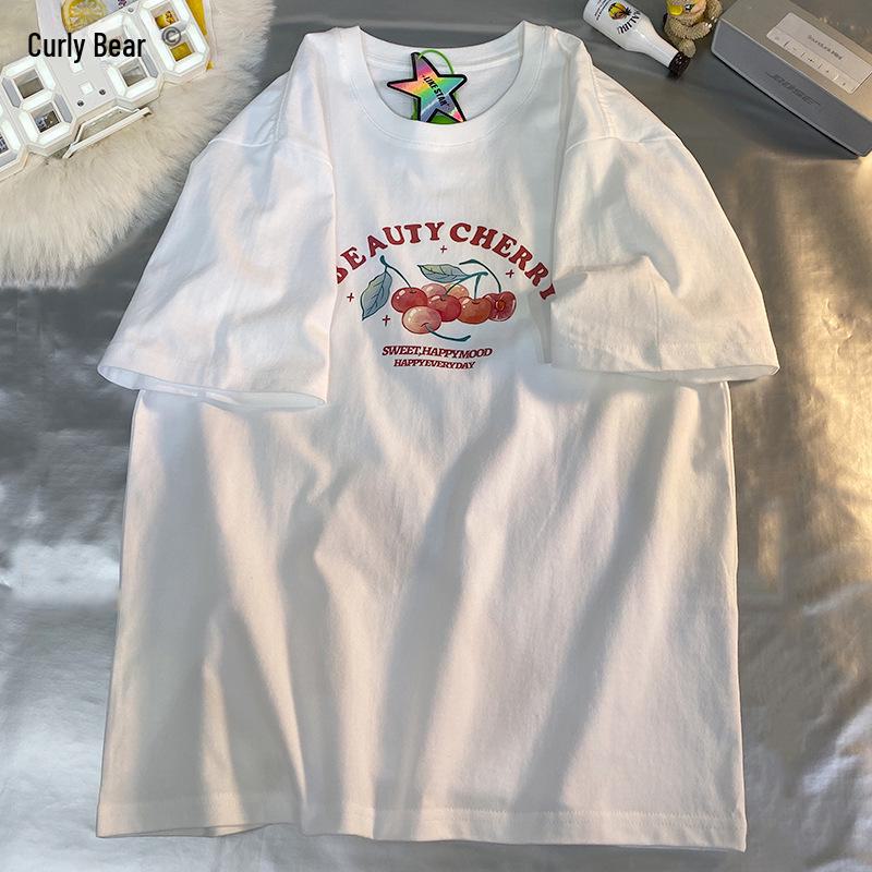 

Футболка женская 7 Cherries из хлопка плотностью 230 г с коротким рукавом, выпуск 2024 г. — свободный крой, мягкий и милый стиль 3XL