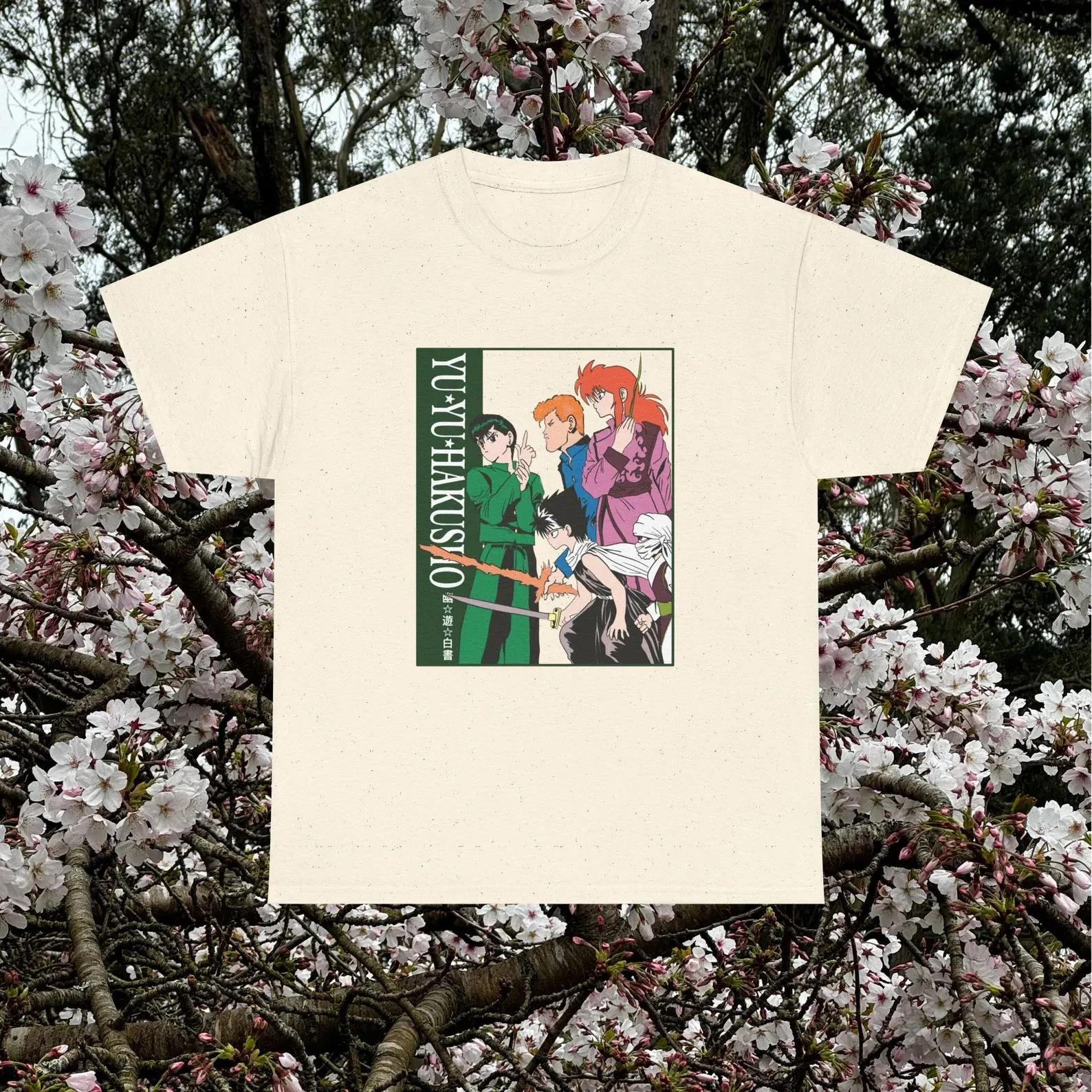 Yu Yu hakusho Retro Manga Anime Heavy Cotton T Shirt in Natural, Unisex Tee, Gra 4XL