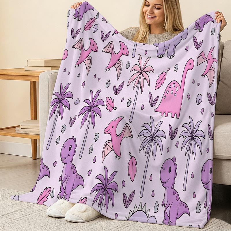 High-Density Plush Dinosaur Theme Flannel Fleece Blanket – Soft, Warm, Cozy for Home, Christmas & Halloween