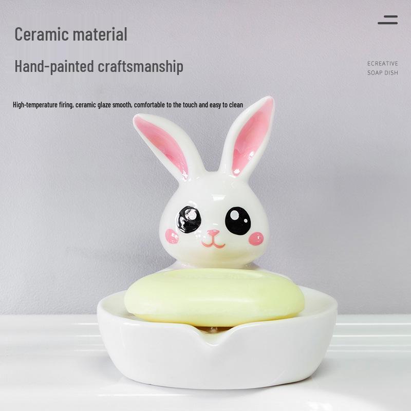 Creative Ceramic Rabbit Soap Dish - No Water Accumulation for Hotel Bathroom or Washbasin