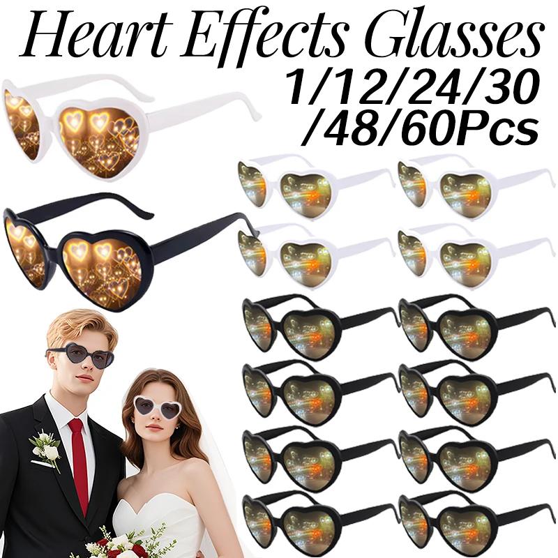 Bai Fen Bai Electronic 3C Women's Black 1-60Pcs Heart Sunglasses Heart Effect Diffraction Glasses Holiday Party Beach Carnival Accessories Singles Party Sunglasses Cm