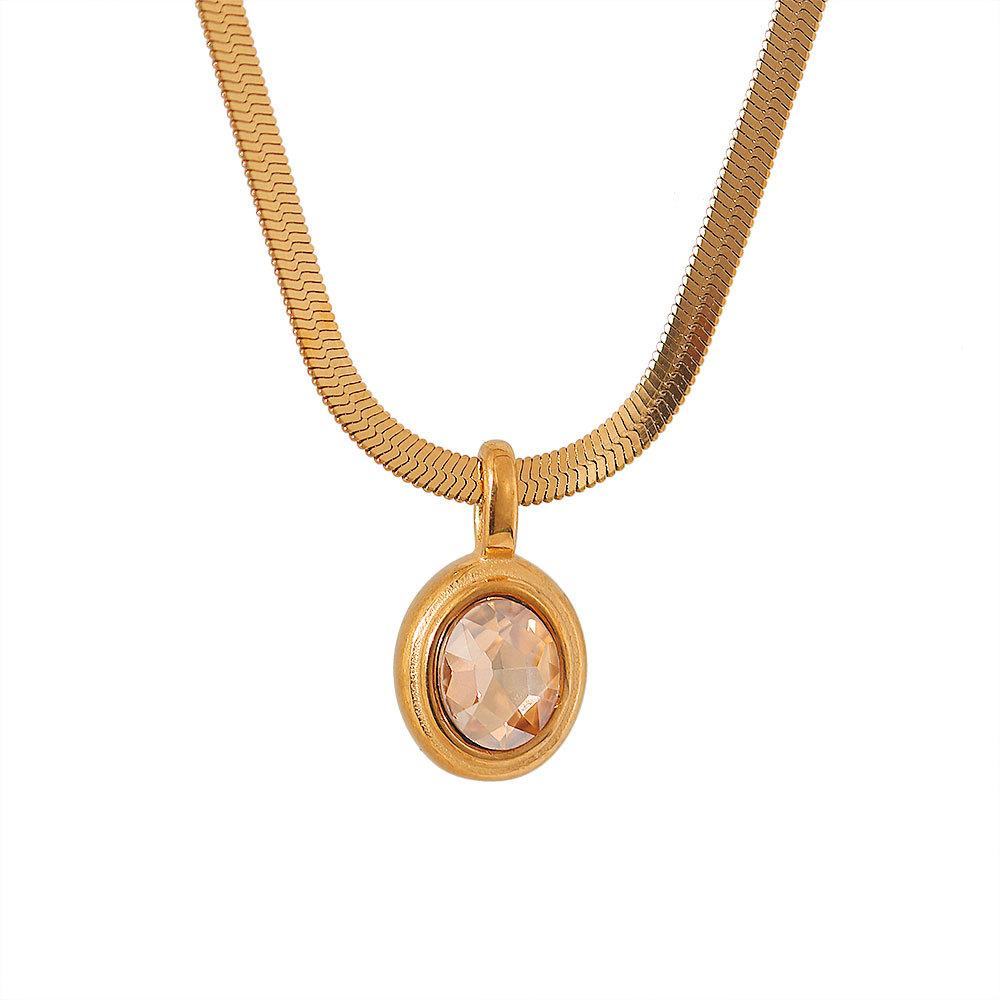 

Легкое роскошное ретро-ожерелье в виде плоской змейки с овальным цветным цирконием