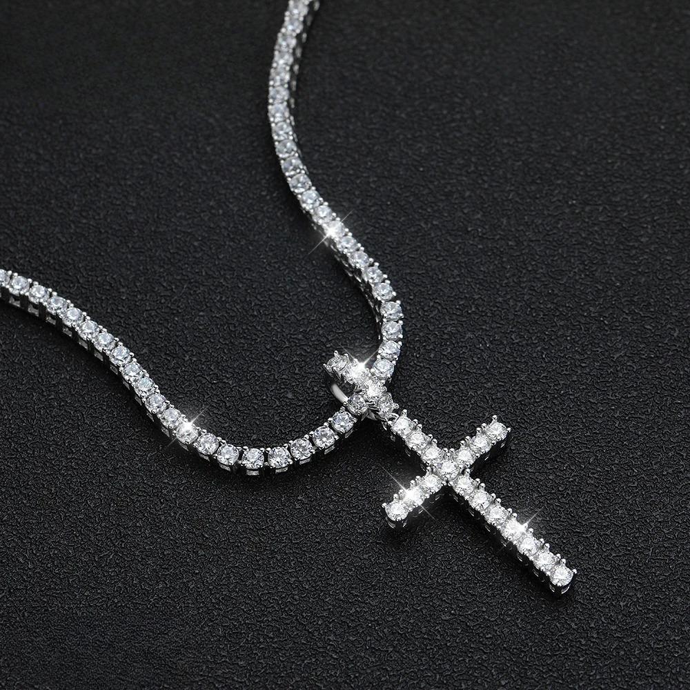 Full Moissanite Tennis Necklace with Pendant 925 Sterling Sliver Plated 18k Chain for Man Sparkling HipHop Party Jewely