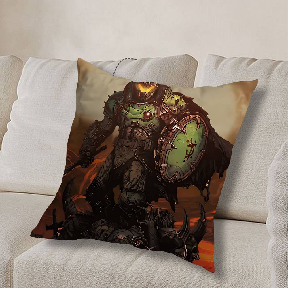 Game Doom Invincible Hero Pillow Case Anti-dustmite Pillowcase Invisible Zipper Silky Short Plush Sofa Cushion Cover