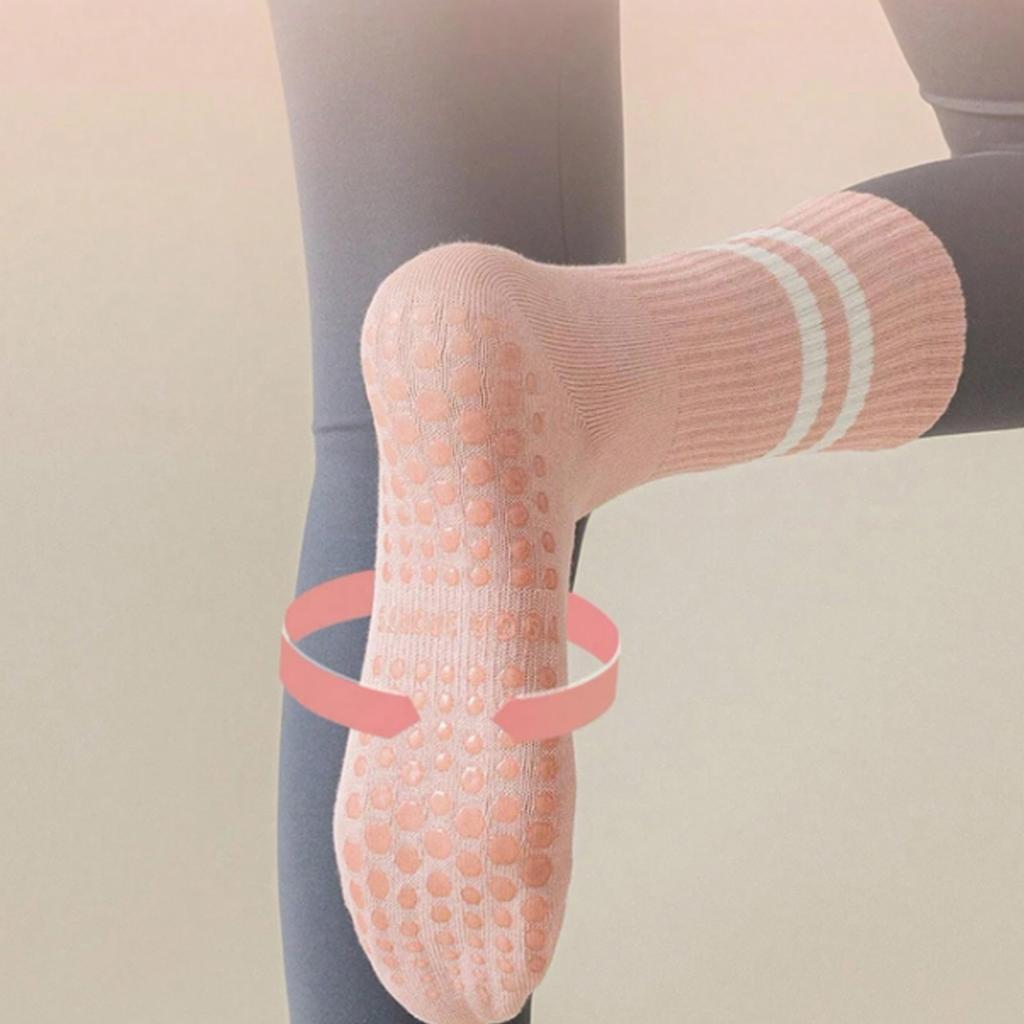 4 Pairs Of Yoga Socks, Medium Length Socks, Pure Cotton Anti Slip Silicone Indoor Fitness Pilates, Women's Sport Socks