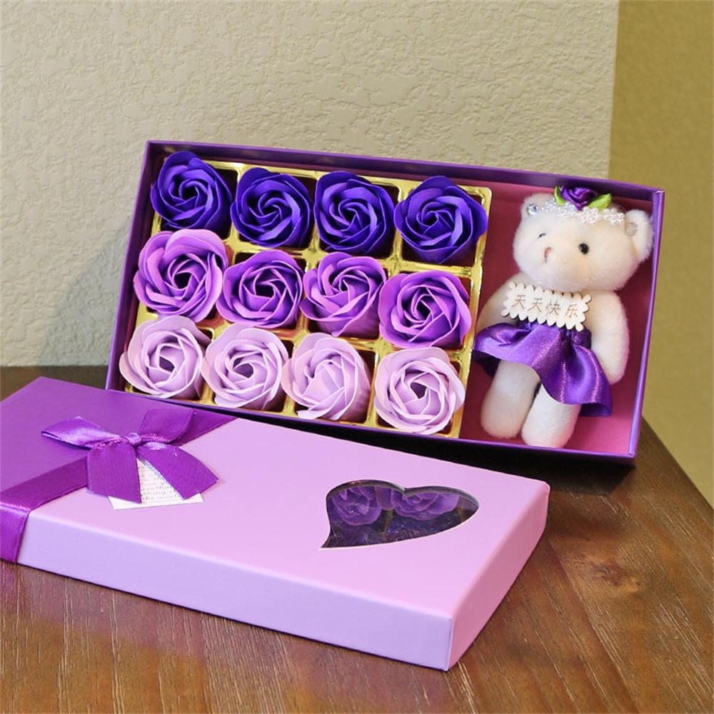 Bouquet 12pcs Artificial Flowers Soap Flower Boxed Flower Gift For Celebration Romantic Occasions Valentine'S Day