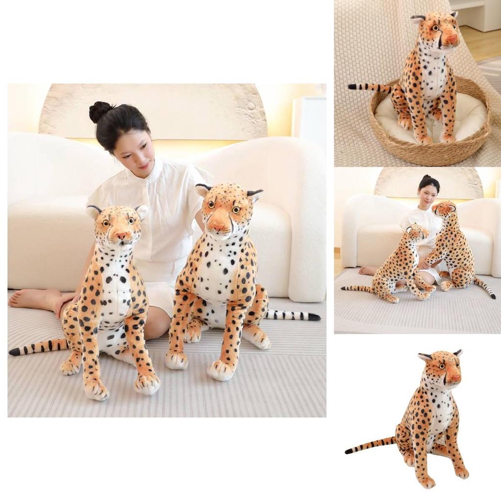 Realistic Leopard Plush Toy Soft Stuffed Cheetah Doll For Kids And Collectors