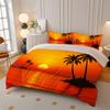 Tropisches Strand Bettwäscheset Palmenbaum Sonnenuntergang Druck Bettbezug Set Maschinenwaschbar Polyester für Weihnachten Valentinstag