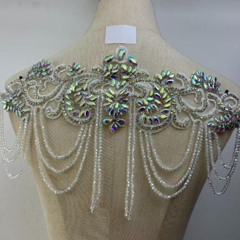 1 STÜCK Handgenähte Fransen Perlen Spitze Strass Applikationsaufnäher 26 Farben DIY Handgemacht Kleid Hochzeitskleid Bekleidungszubehör