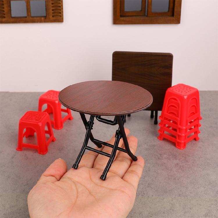 1/12 Scale Doll House Furniture Foldable Dining Tables 8 Stools Restaurant Scene Setting Accessories for Kids Craft Model
