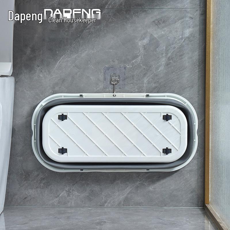 Thickened Foldable Mop Bucket with Wheels - Rectangular Flat Plastic Design