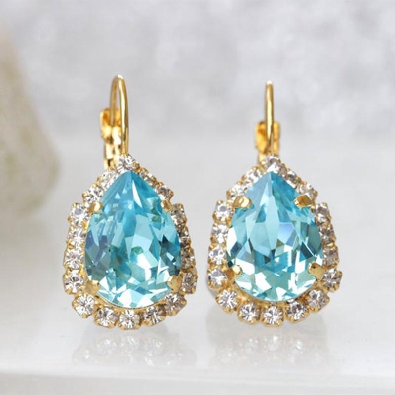 Pendientes de Zirconita Cúbica Forma de Gota de Agua Azul Lago para Mujer de Alta Calidad Lujo para Asistir a Bodas y Banquetes Brillantes Venta al por Mayor