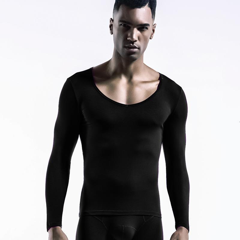 Herren Slim Fit Langarm V-Ausschnitt Baselayer Shirt - Unifarben, Leichtgewicht für Herbst & Winter