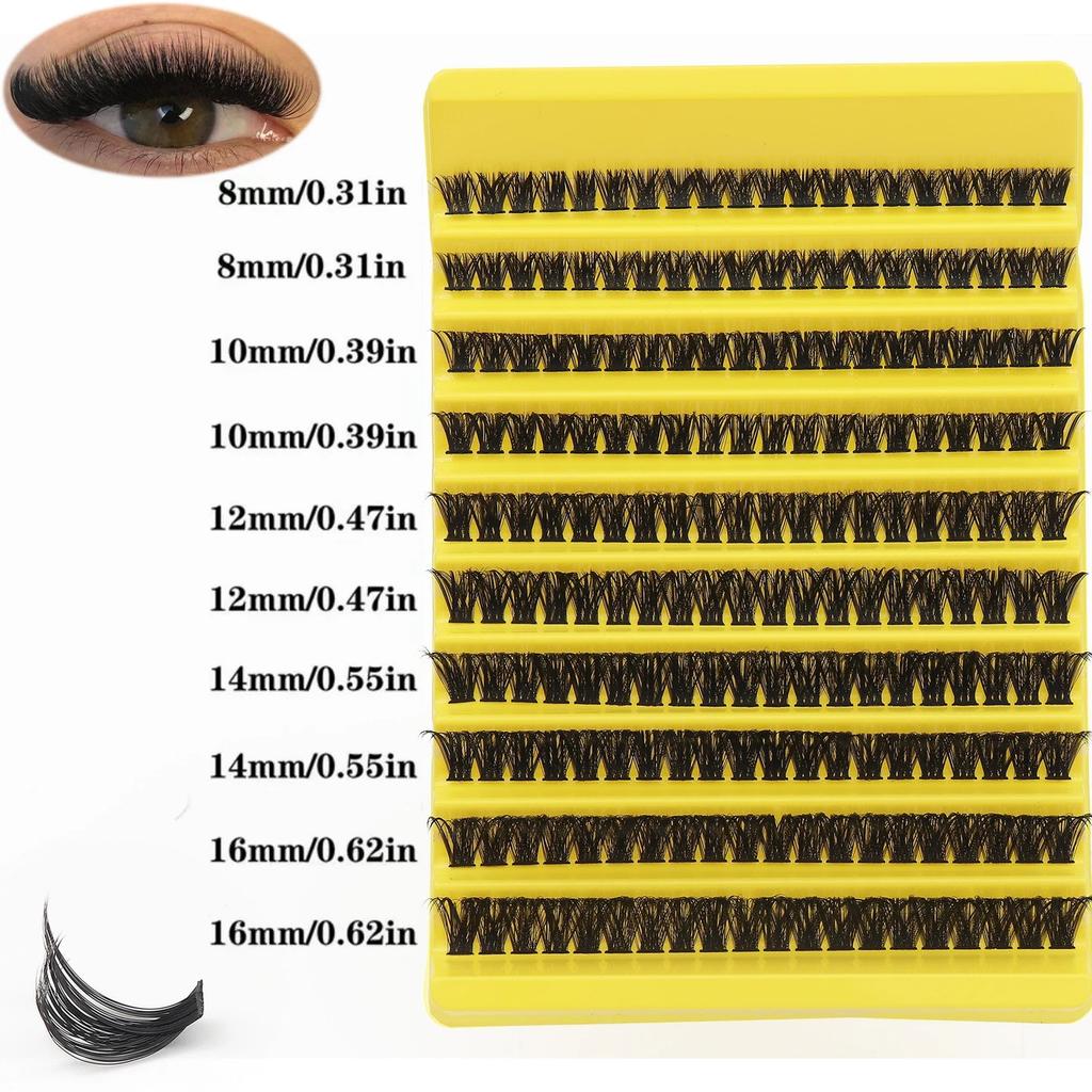 8-16mm Mixed Size D-Curl Design 80D Russian Curl False Eyelashes, Natural Soft Fluffy Cluster Fake Lashes, Wispy Smoke Effect DIY Lashes