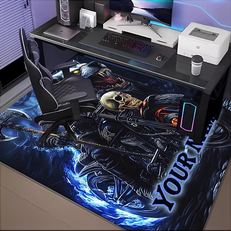 1PC Custom Name "Skull Biker Wolf" Theme Floor Mat Ideal for Living Room, Game Rooms, Office, Bedroom,Floor Mat Playful Design