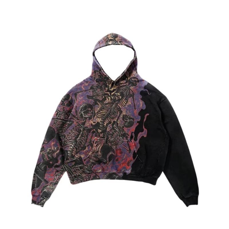 New Trendy men's Hoodie With Skeleton Style Pattern design, Novel Long Sleeved Hoodie With Pockets For Daily Wear