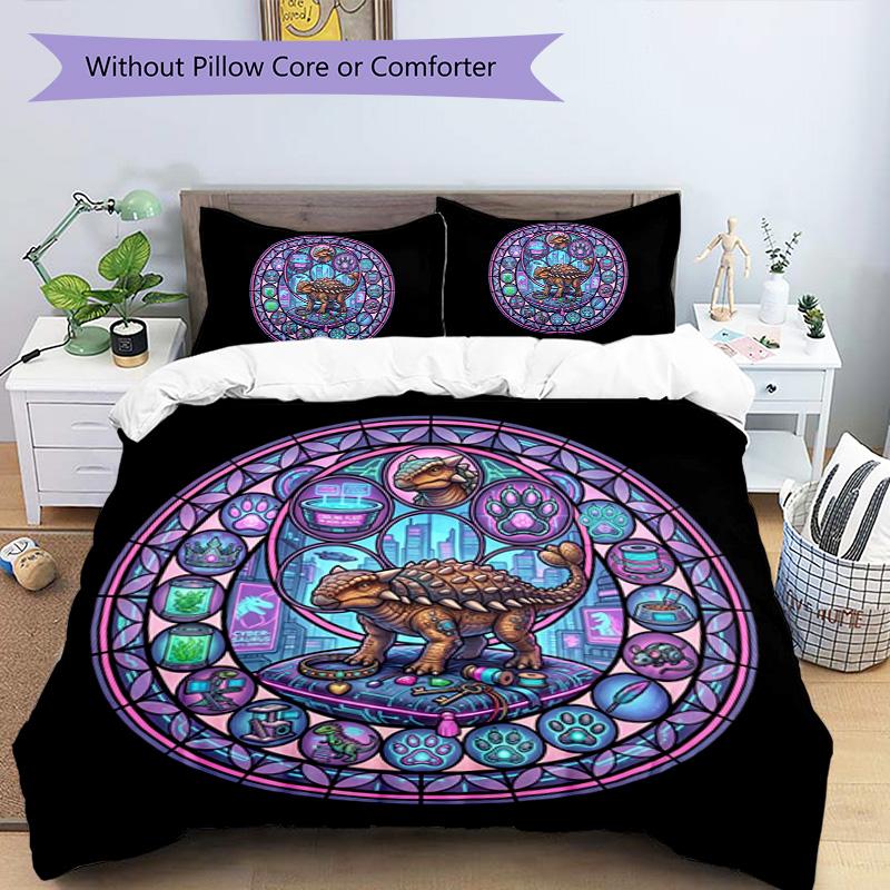 CyberDinosaur Mandala Pattern Bedding,Quilt Set Quilt Cover Pillowcase Home Birthday Gift (1 * Duvet Cover + 2 * Pillowcase, Without Core)