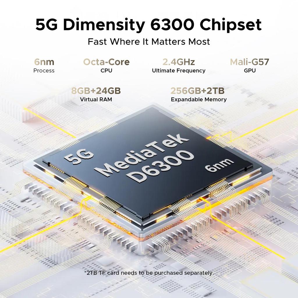 Doogee Fire 7 Ultra Robustes Smartphone 5G, 13000mAh/33W, 8GB+256GB(2 TB TF), 6,6” HD+ 90Hz Display, IP68/IP69K, 125dB Lautsprecher, NFC, Dual-SIM