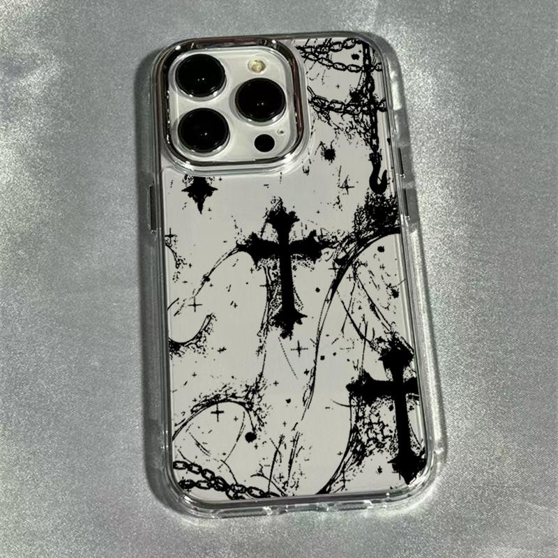 The Dark Cross Electroplated Lens Frame Clear Phone Case for iPhone 17 Air 16 15 14 13 12 11 Pro Max XS Max X TPU Soft Cover