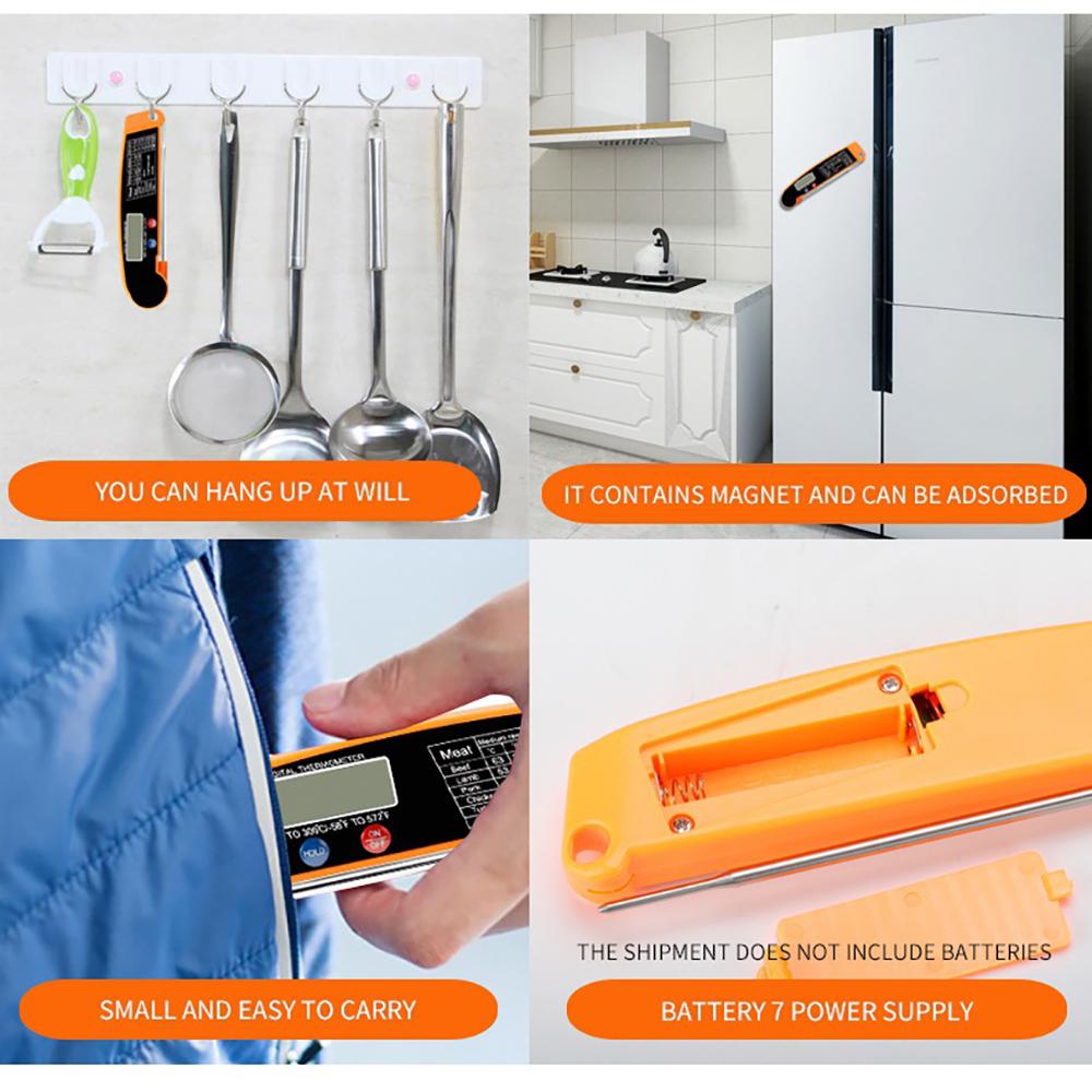 Faltbares digitales Lebensmittelthermometer für Fleisch Wasser Milch Kochen Lebensmittelsonde Frittieren BBQ Temperaturmesser Ofenthermometer Küchenwerkzeug