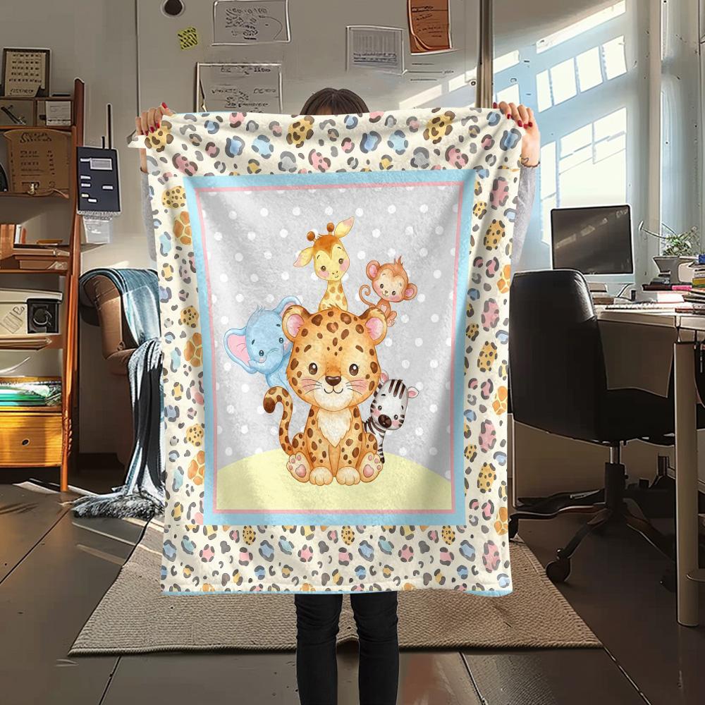 

1Pc Cute Animal Puzzle Print Flannel Blanket High Quality Warm Comfortable Cover for All Seasons Perfect for Gifts Home Decor 80cm x 120cm