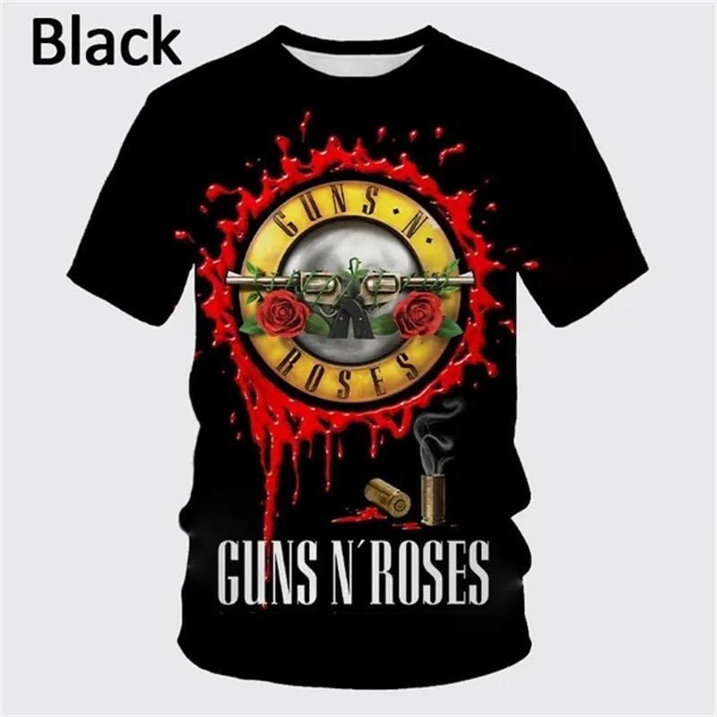 New Summer Guns Rose Rock Band 3D Printing T-shirt Men's Short Sleeve Fun Hip-hop Unisex Casual Fashion Sports T Shirt Punk Tops