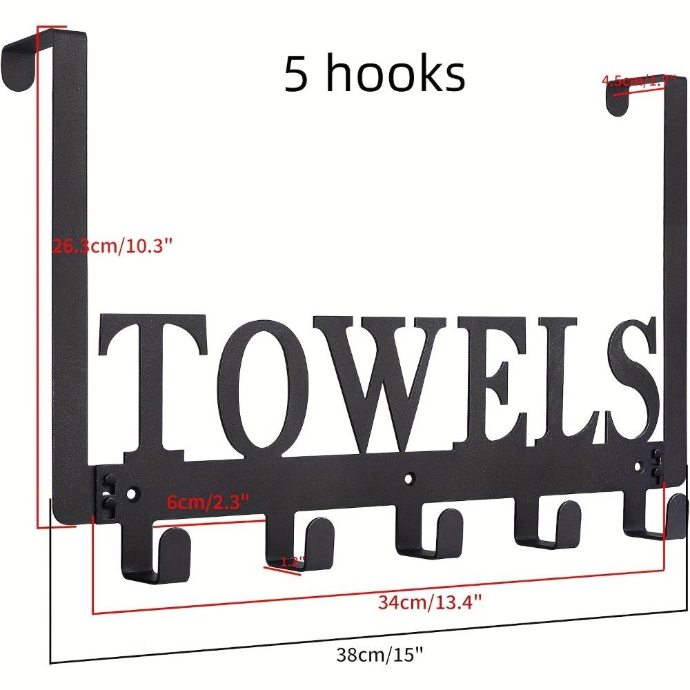 Heavy Duty Over Door Towel Rack 5/6/8 Hooks No Drilling, Black Metal Wall Mounted Organizer for Bathroom Kitchen Bedroom, Space Saving