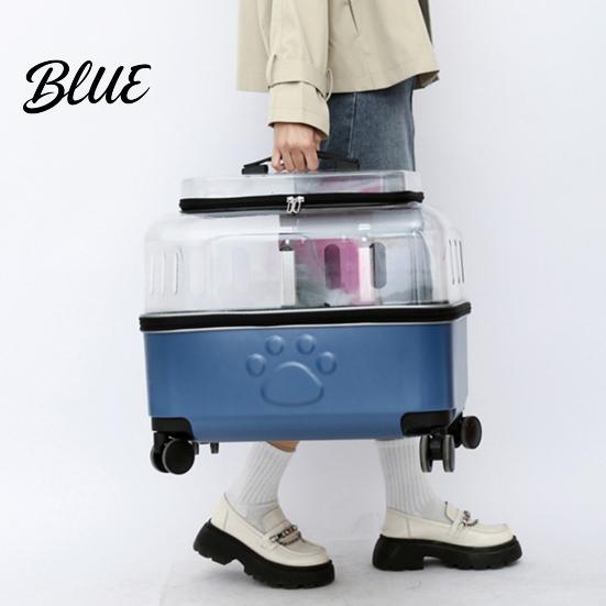Wheeled Pet Carrier Strap Breathable Trolley Case Wheels Transparent Cat with Convenient Shoulder Holes Large