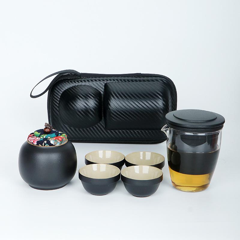 Tragbares Reise-Teeset, kleines Set, Outdoor-Teetasse, ein Kännchen, drei Tassen aus Glas-Express-Tasse, Teekannengeschenk