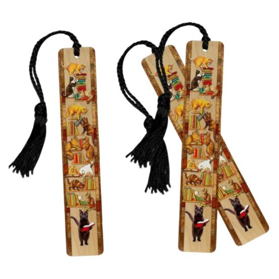1/2/3Pcs Kitten Bookmark Kit Adorable Cat Design Reading Wooden Bookmarks with Tassels Funny Gift for Men Women