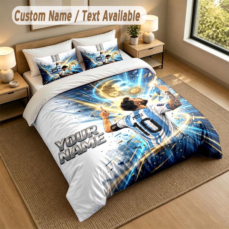 Bedding Set 1 Duvet Cover 2 Pillowcases Lionel Messi Print Soft Bed Linen Bedroom Decor