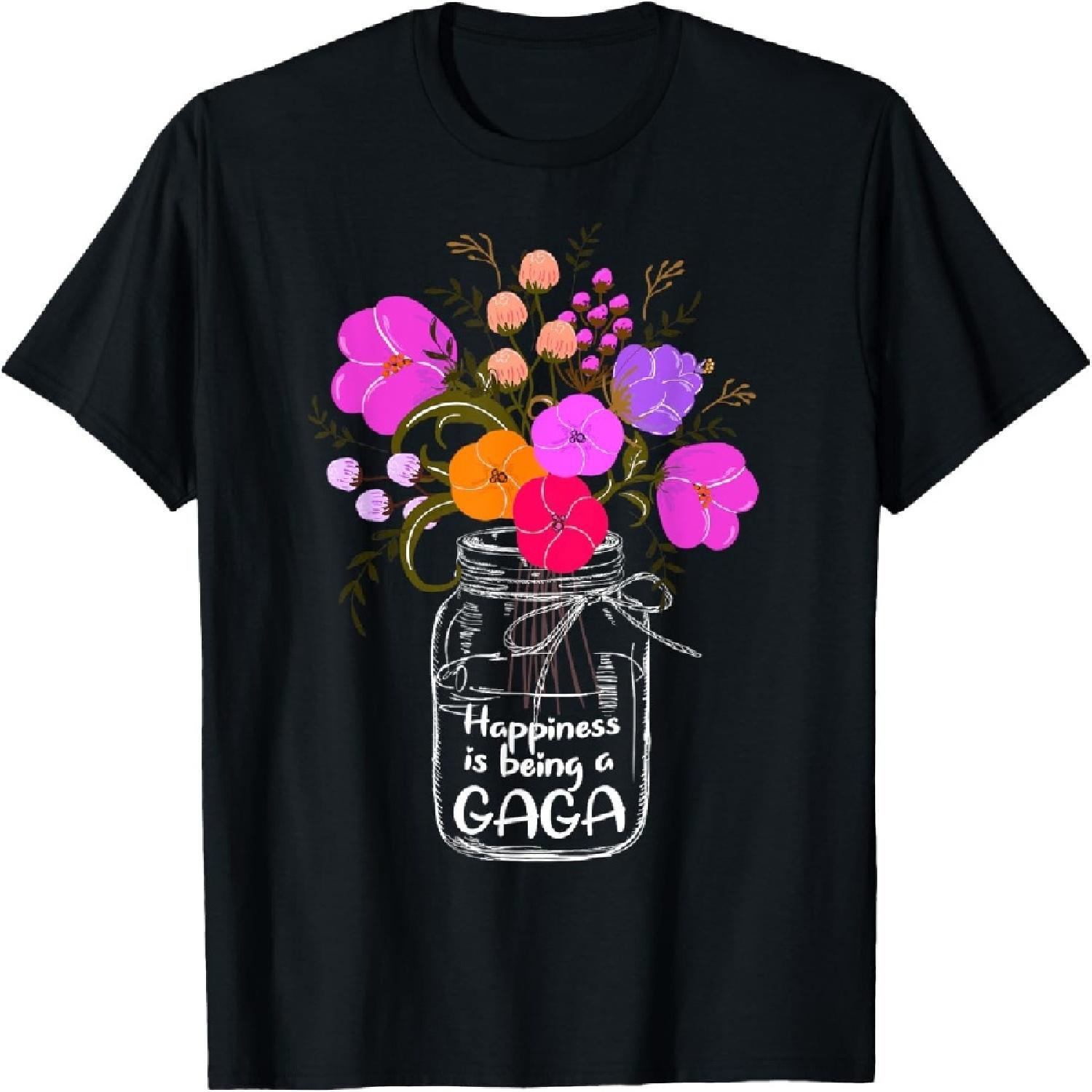 

Happiness Is Being A Gaga Shirt Gift For Grandma Mom Flower T-Shirt XXXXXL чорний