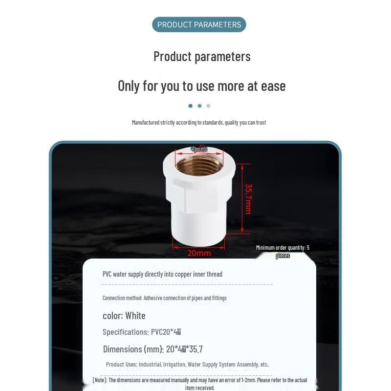 PVC Water Pipe Copper Internal Thread Straight Union Fitting