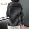 Women Bottoming Tops High Collar Long Sleeve Thickened Velvet Lining Pullover Tops Striped Print Tee Tops