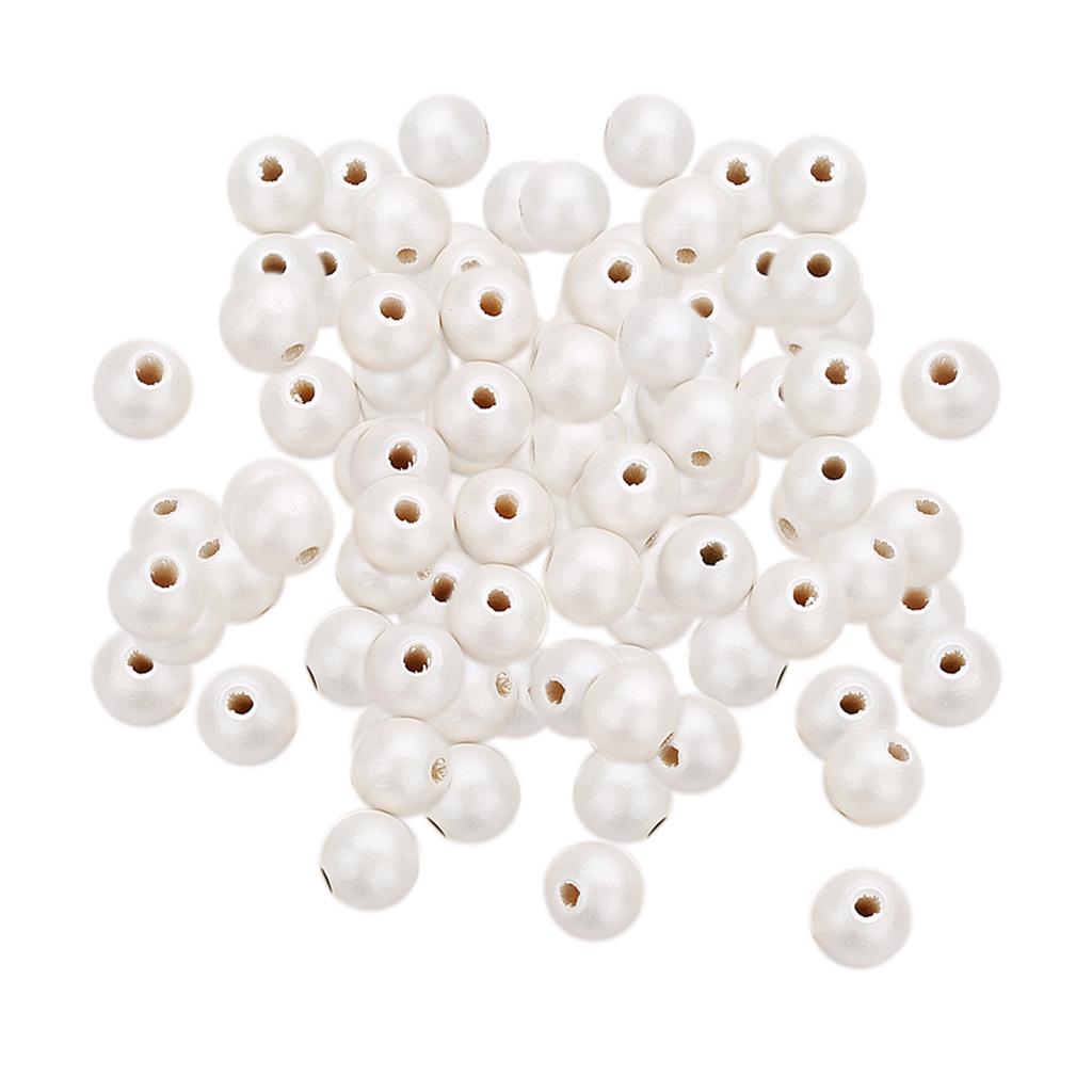 100 τεμάχια Pearl White Βαμμένες Ξύλινες Χάντρες Spacer Jewelry Κατασκευή 8mm